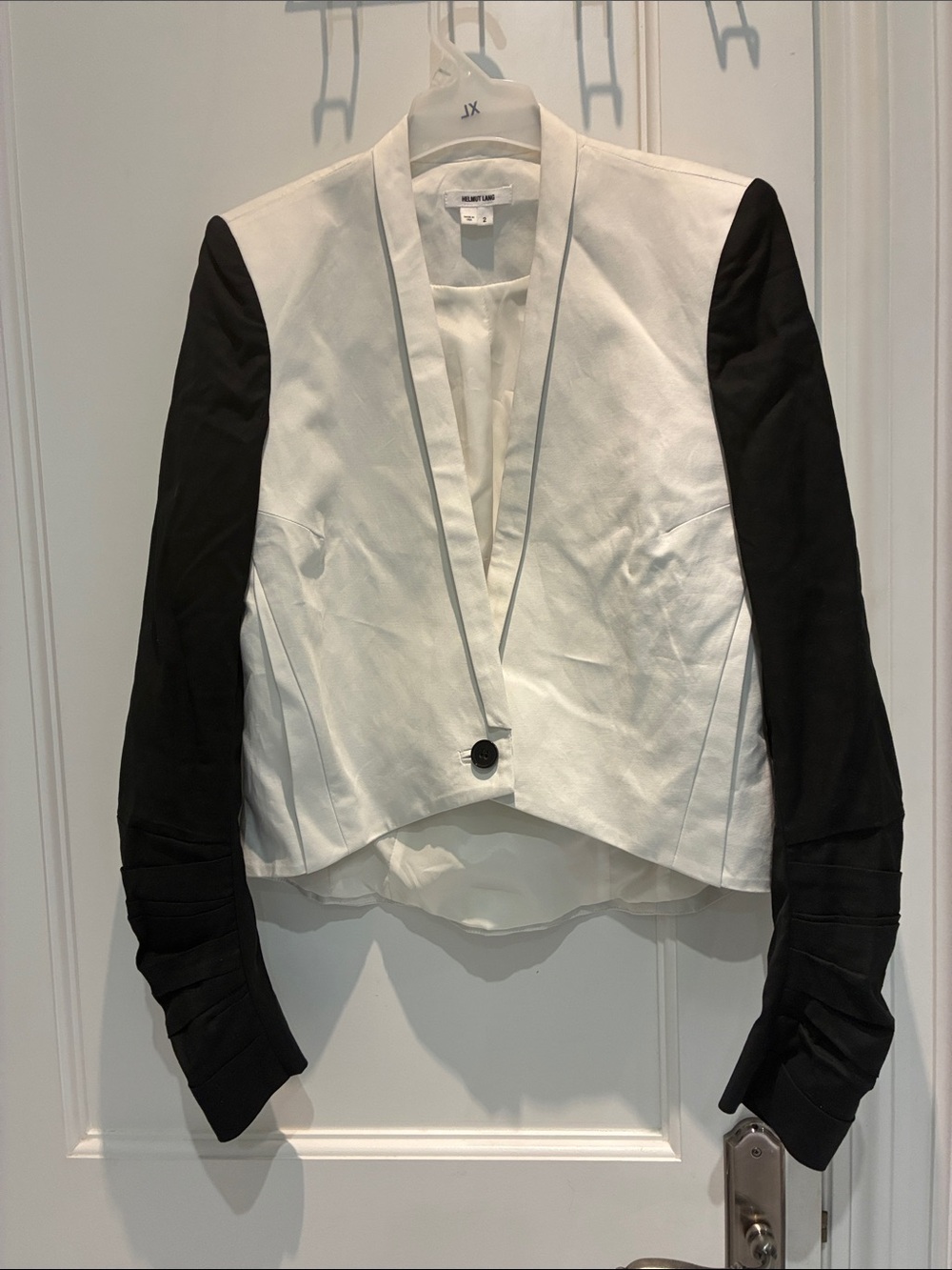 HELMUT LANG Two-Tone Ruched Sleeve Cropped Blazer Size 2 ⭐️